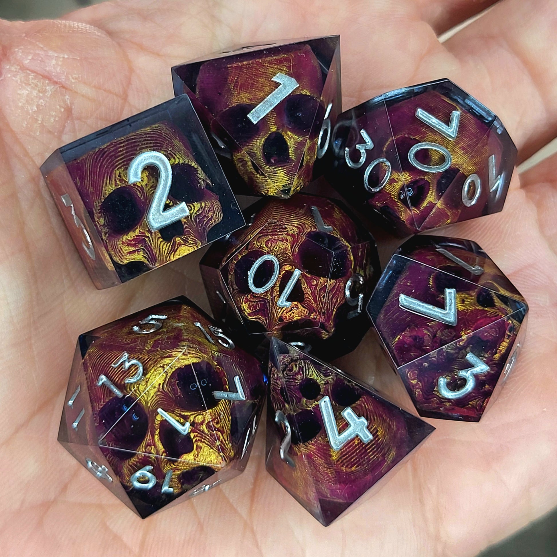 Dnd Dice set for role playing for Dungeons and Dragons with skull inside
