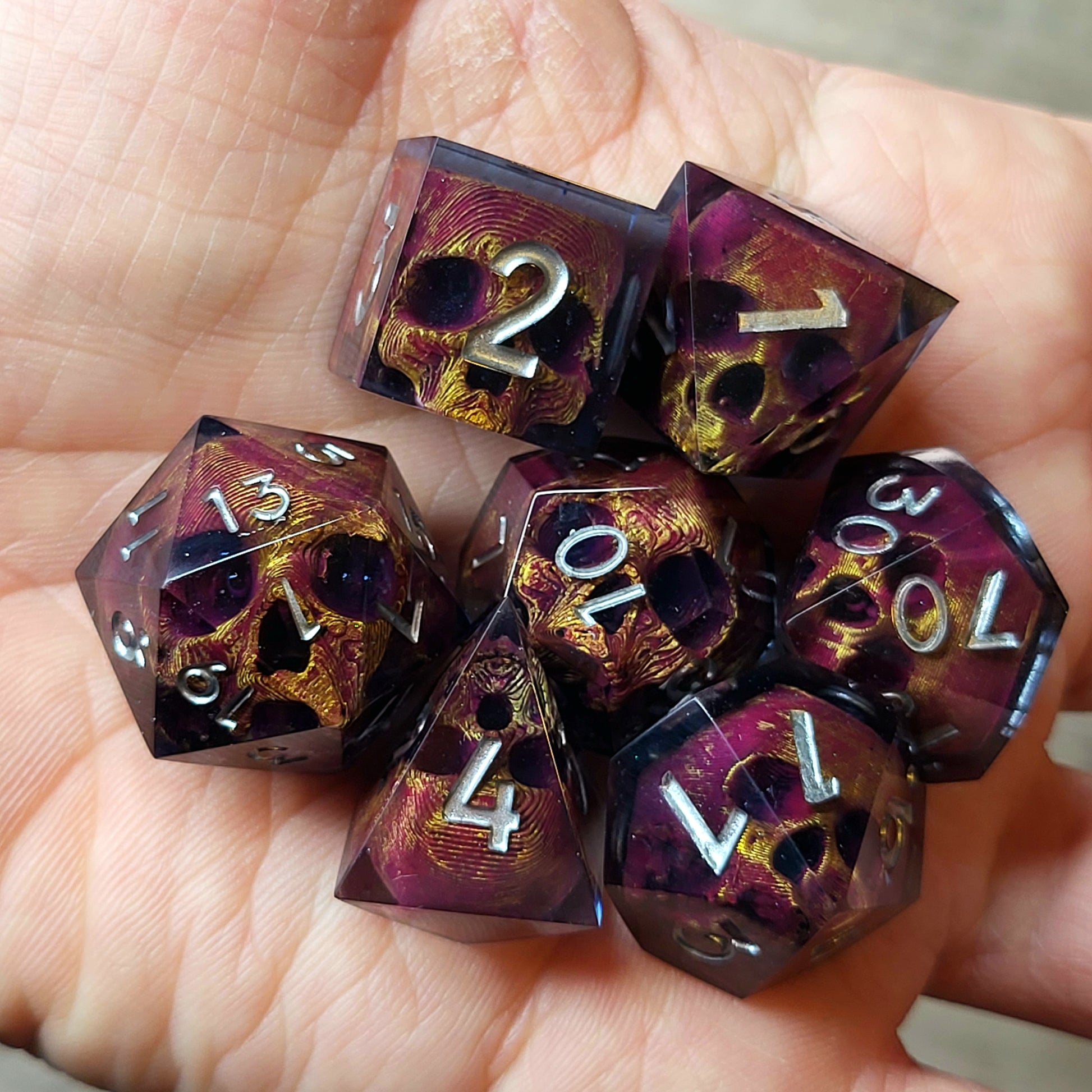 Dnd Dice set for role playing for Dungeons and Dragons with skull inside
