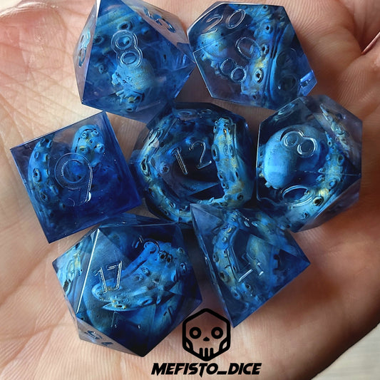 Dice set with white tentacles inside and for play dnd , dungeons and dragons and Call of Cthulhu