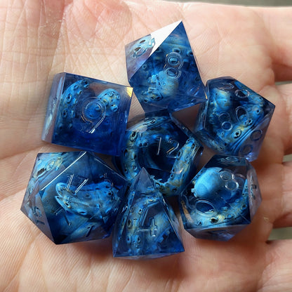 Dice set with white tentacles inside and for play dnd , dungeons and dragons and Call of Cthulhu