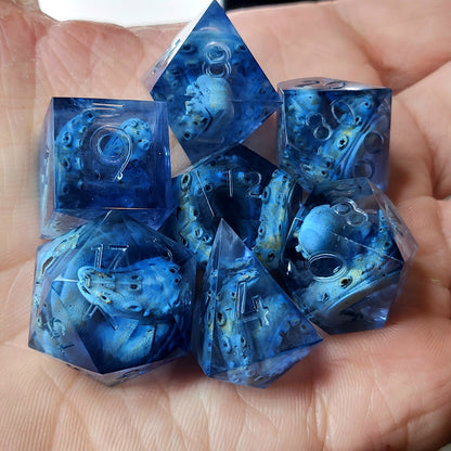 Dice set with white tentacles inside and for play dnd , dungeons and dragons and Call of Cthulhu