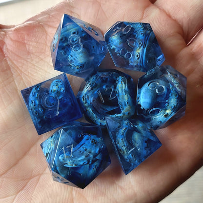 Dice set with white tentacles inside and for play dnd , dungeons and dragons and Call of Cthulhu
