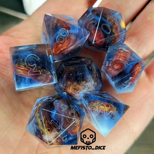 Dice set with white tentacles inside and for play dnd , dungeons and dragons and Call of Cthulhu