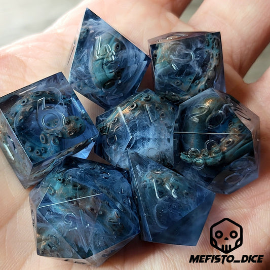 Dice set with white tentacles inside and for play dnd , dungeons and dragons and Call of Cthulhu