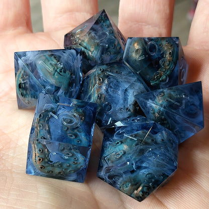 Dice set with white tentacles inside and for play dnd , dungeons and dragons and Call of Cthulhu