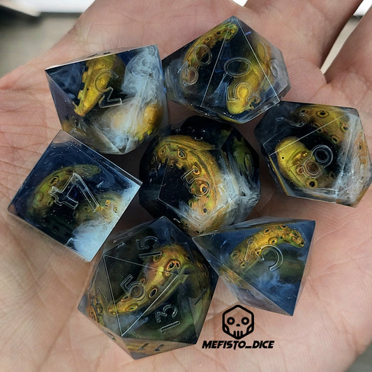 Dice set with white tentacles inside and for play dnd , dungeons and dragons and Call of Cthulhu