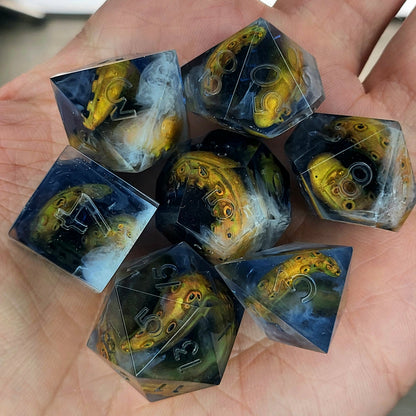 Dice set with white tentacles inside and for play dnd , dungeons and dragons and Call of Cthulhu