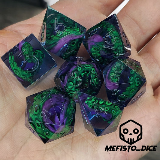 Dice set with white tentacles inside and for play dnd , dungeons and dragons and Call of Cthulhu