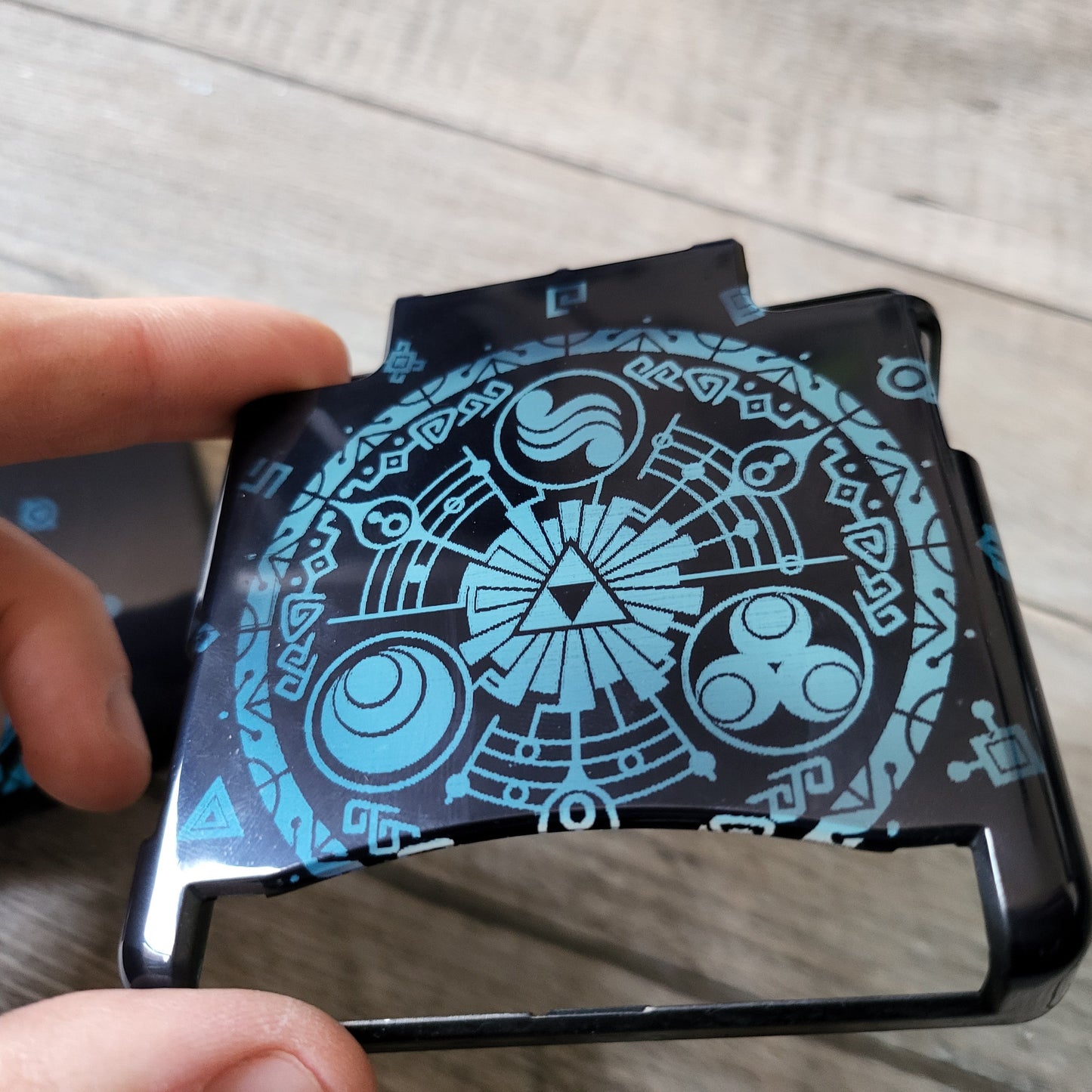 Custom shell cover for Nintendo with Zelda themed laser engravings