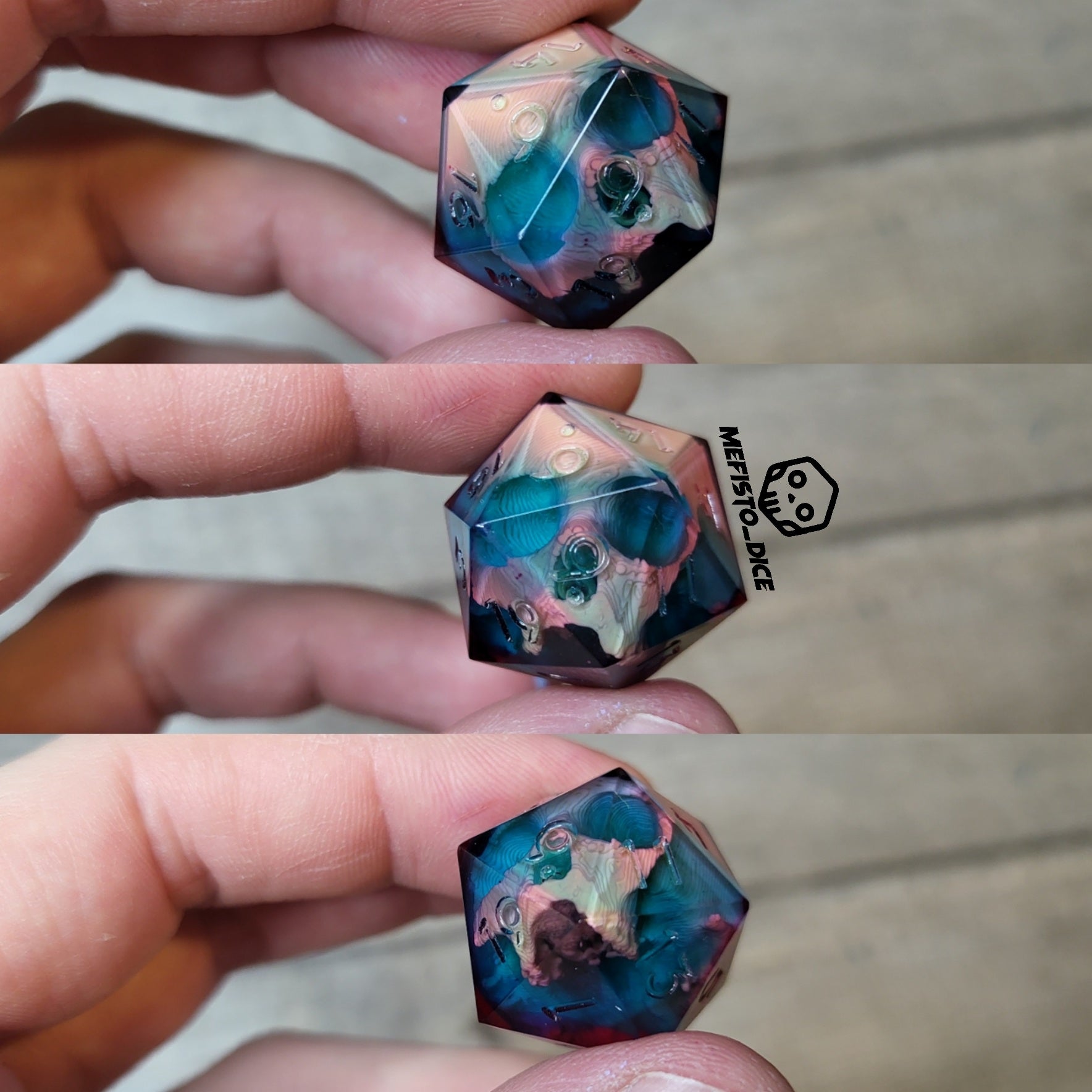 Dice D20 with skull inside for role playing for Dungeons and Dragons