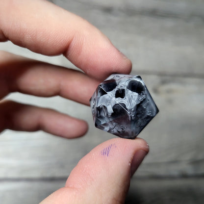 Dice D20 with skull inside for role playing for Dungeons and Dragons