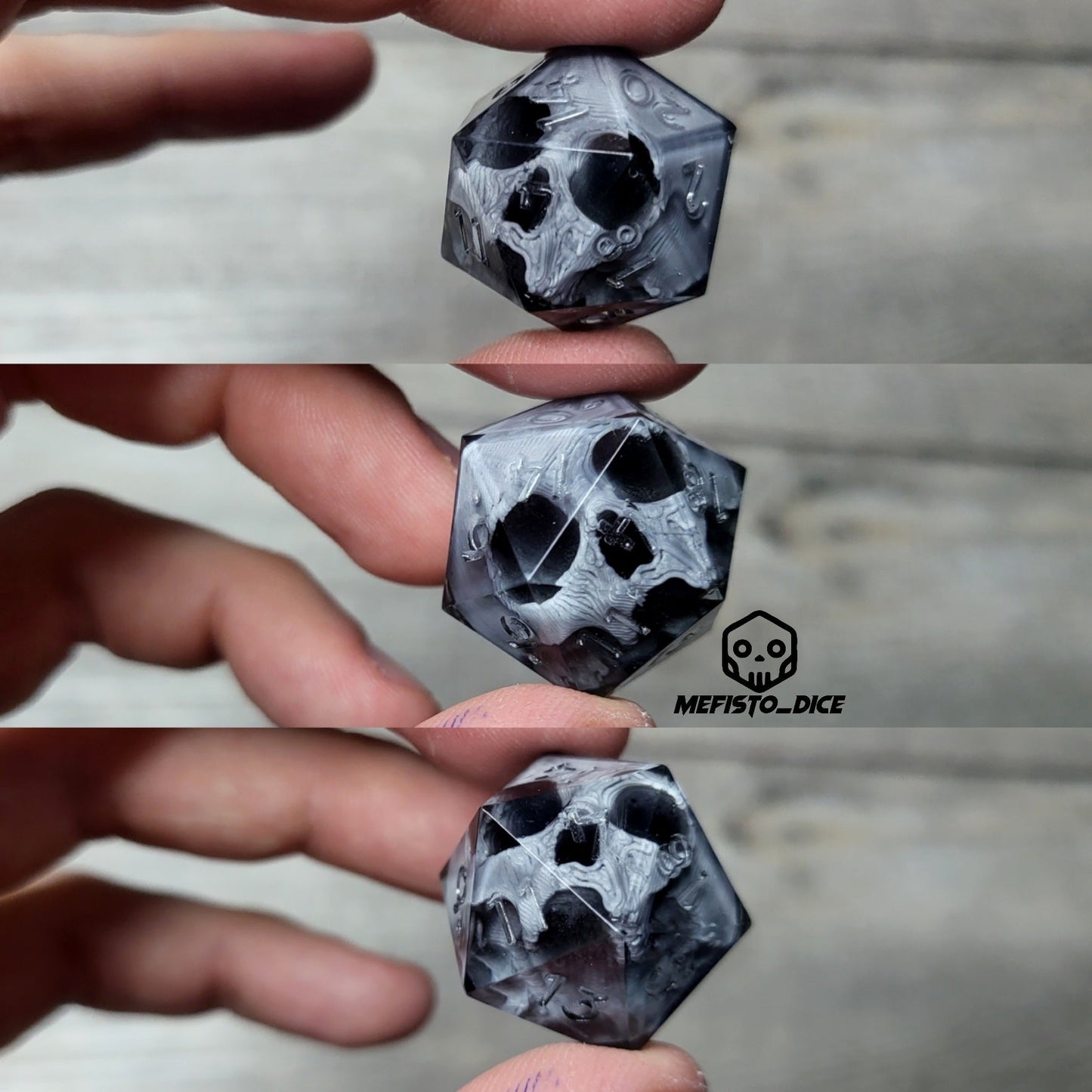 Dice D20 with skull inside for role playing for Dungeons and Dragons