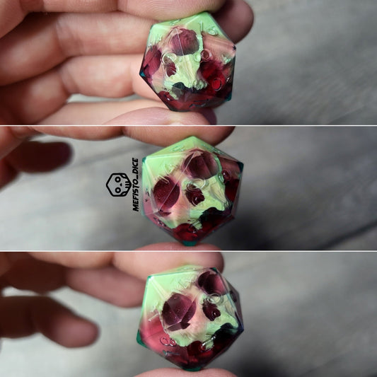 Dice D20 with skull inside for role playing for Dungeons and Dragons