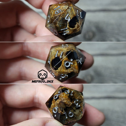 Dice D20 with skull inside for role playing for Dungeons and Dragons