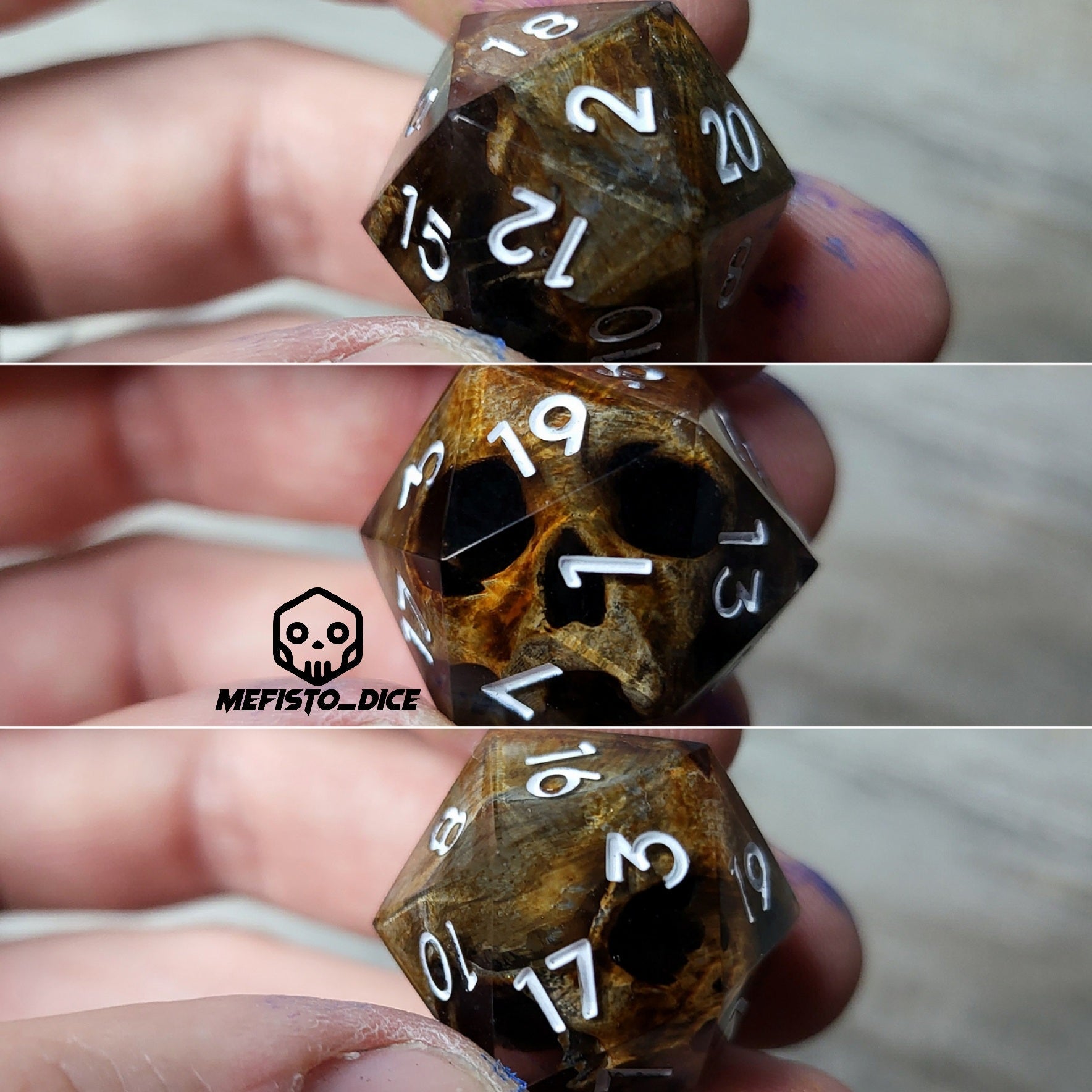 Dice D20 with skull inside for role playing for Dungeons and Dragons