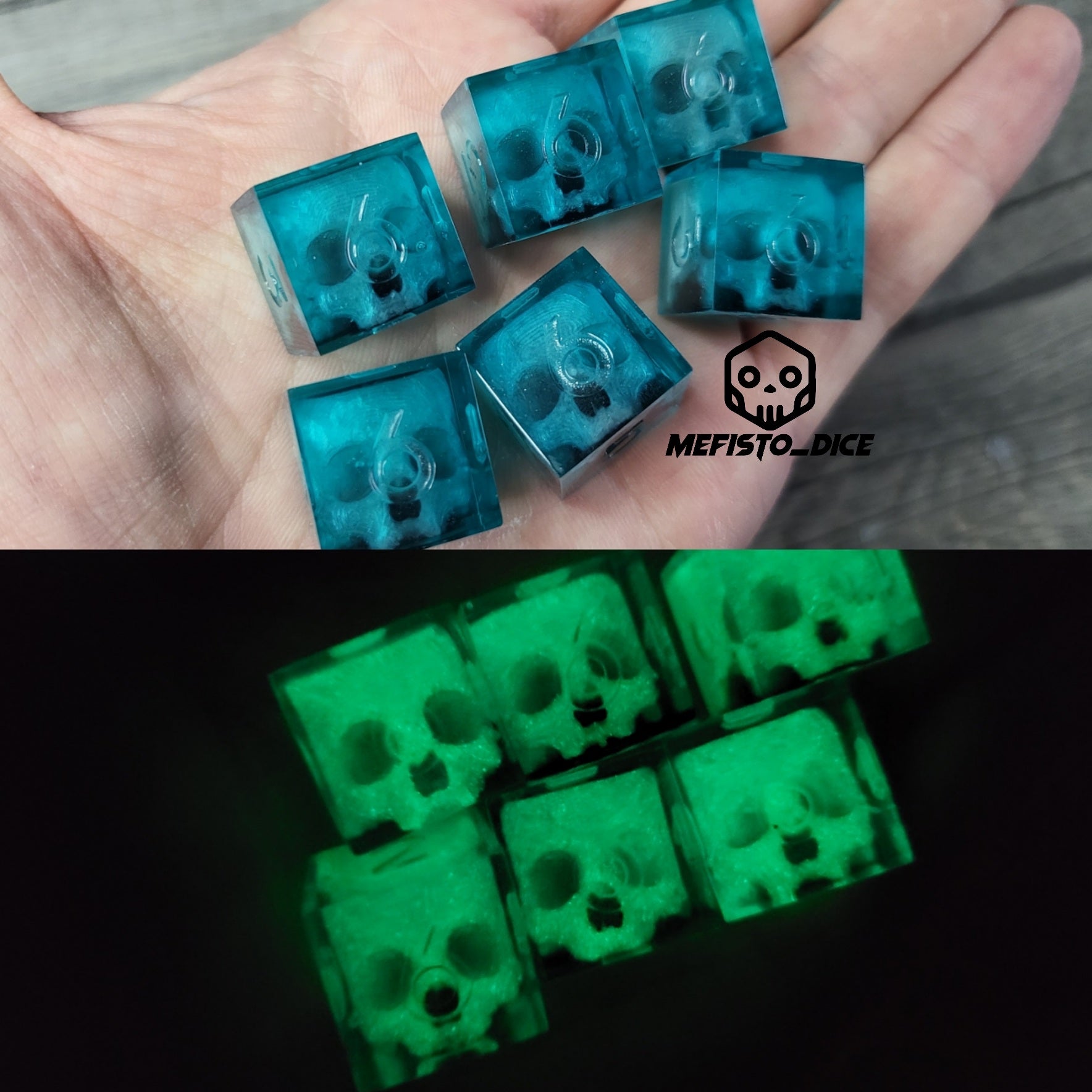 Dice set in D6 format with skull inside for role-playing games for Dungeons and Dragons