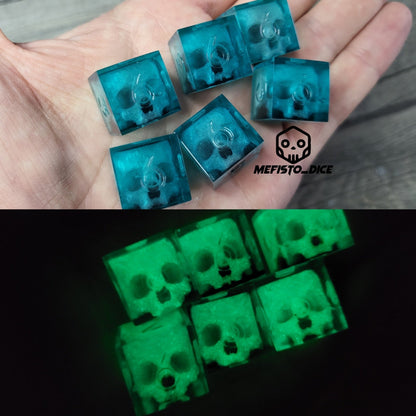 Dice set in D6 format with skull inside for role-playing games for Dungeons and Dragons