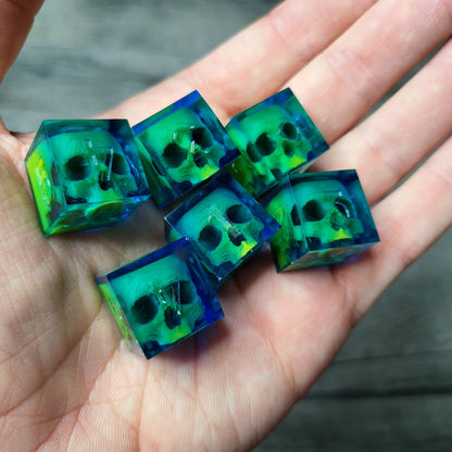 Dice set in D6 format with skull inside for role-playing games for Dungeons and Dragons