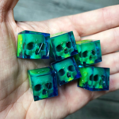 Dice set in D6 format with skull inside for role-playing games for Dungeons and Dragons