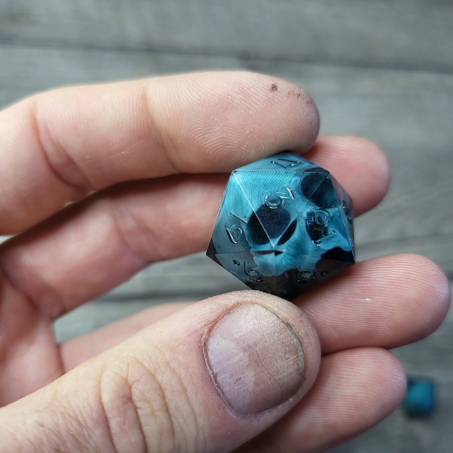 Dice set with 7 pieces with skull inside for role-playing games for Dungeons and Dragons