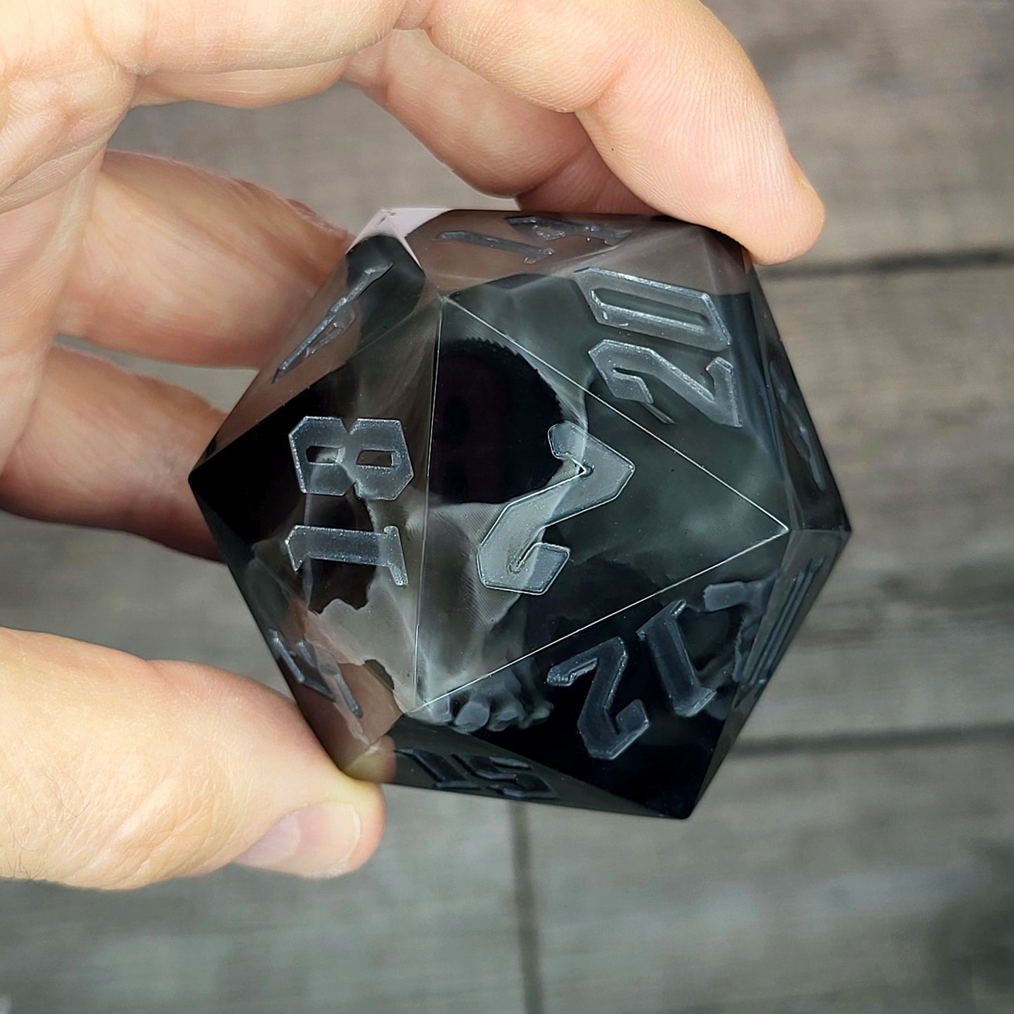 D20 Dice in 66mm jumbo size with skull inside for role playing games for Dungeons and Dragons