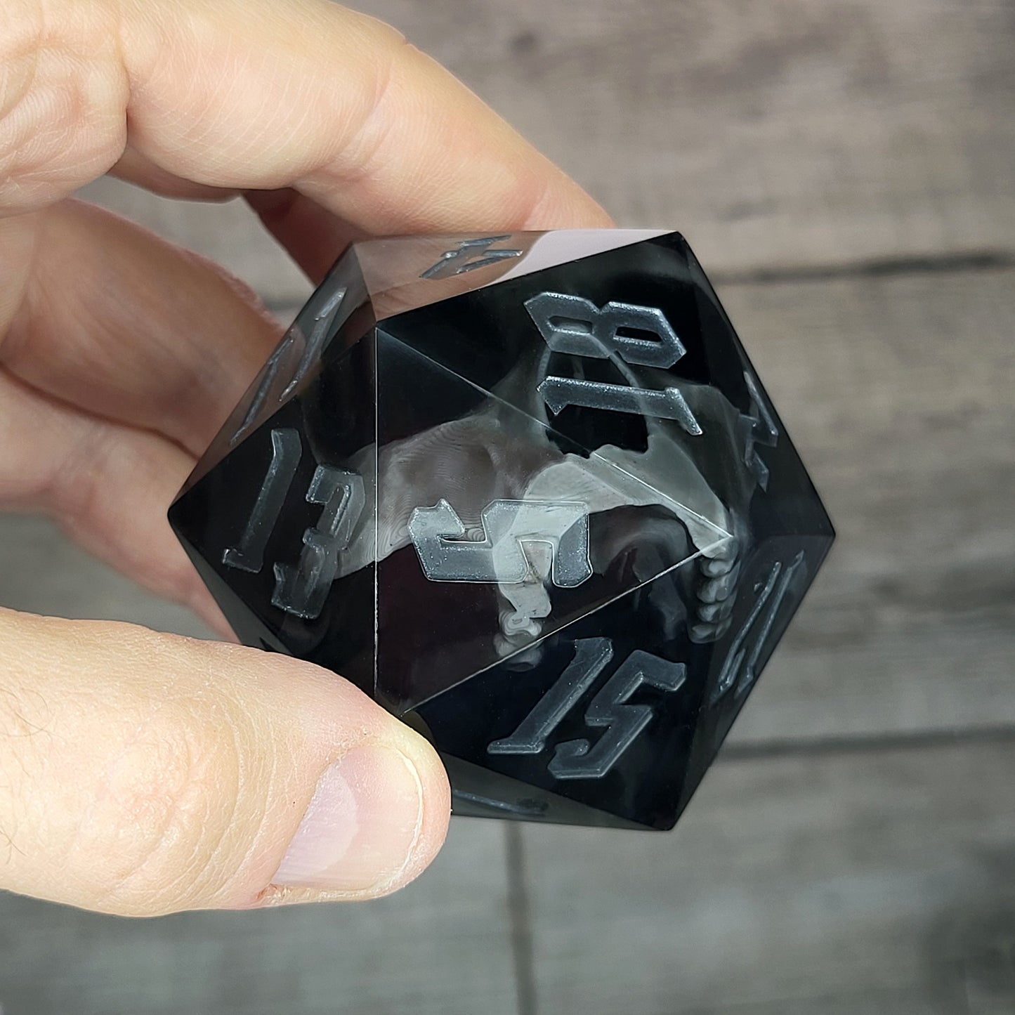 D20 Dice in 66mm jumbo size with skull inside for role playing games for Dungeons and Dragons