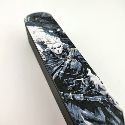 Magnetic D&D dice box featuring a dark fantasy warlock illustration