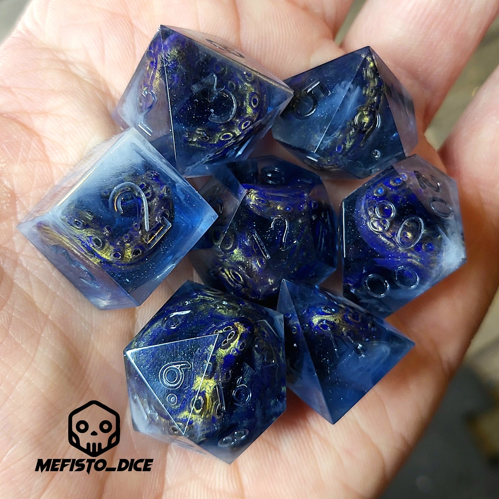 Dice set with white tentacles inside and for play dnd , dungeons and dragons and Call of Cthulhu