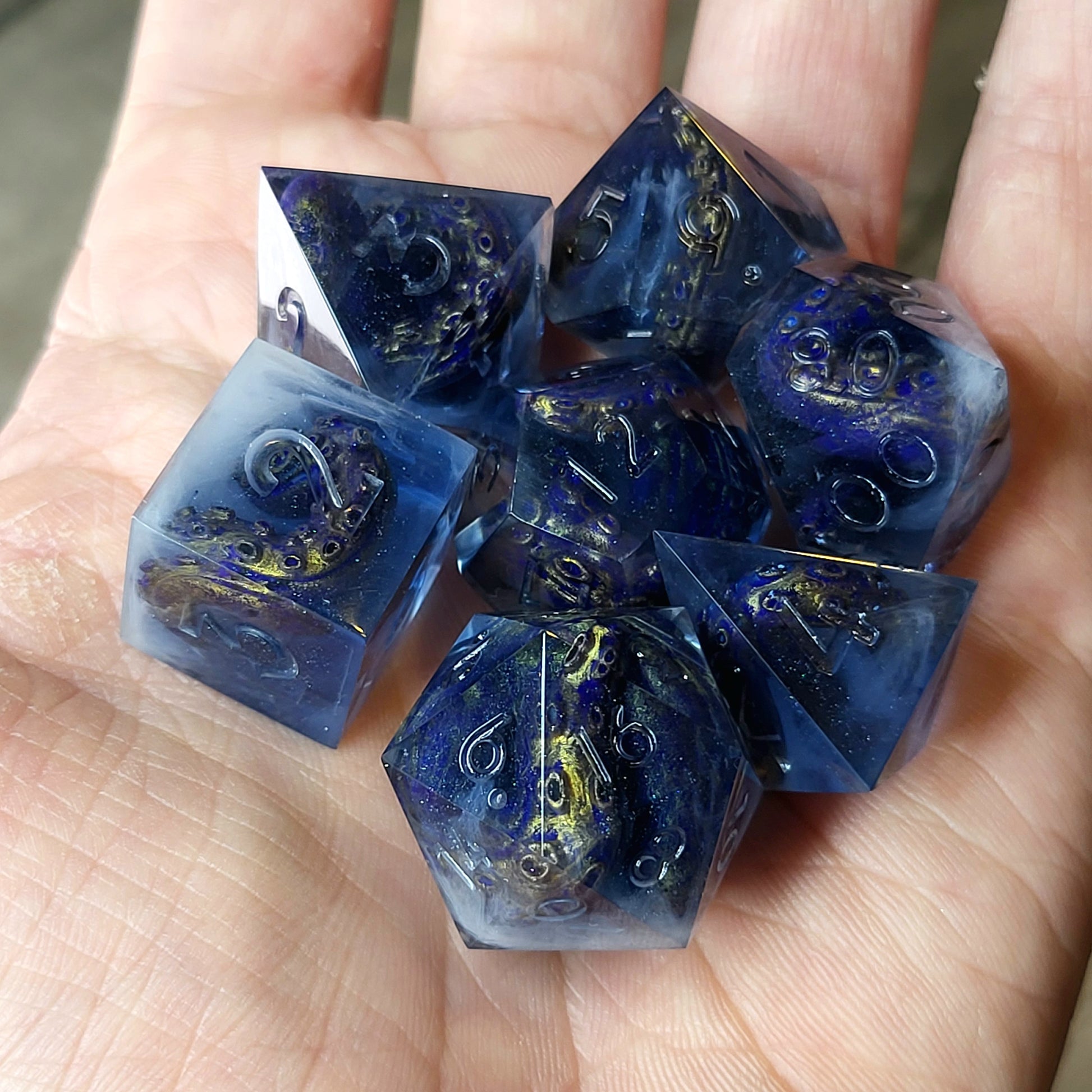 Dice set with white tentacles inside and for play dnd , dungeons and dragons and Call of Cthulhu