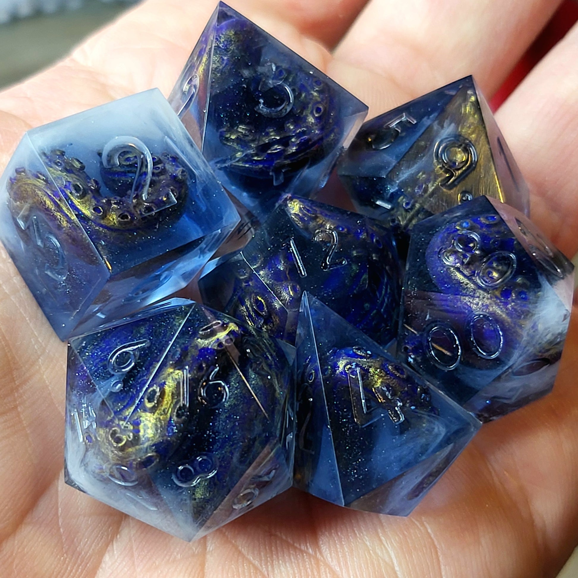 Dice set with white tentacles inside and for play dnd , dungeons and dragons and Call of Cthulhu