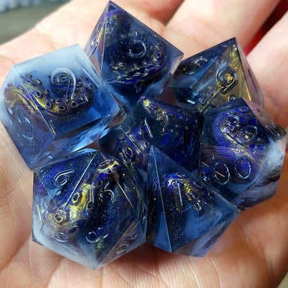 Dice set with white tentacles inside and for play dnd , dungeons and dragons and Call of Cthulhu