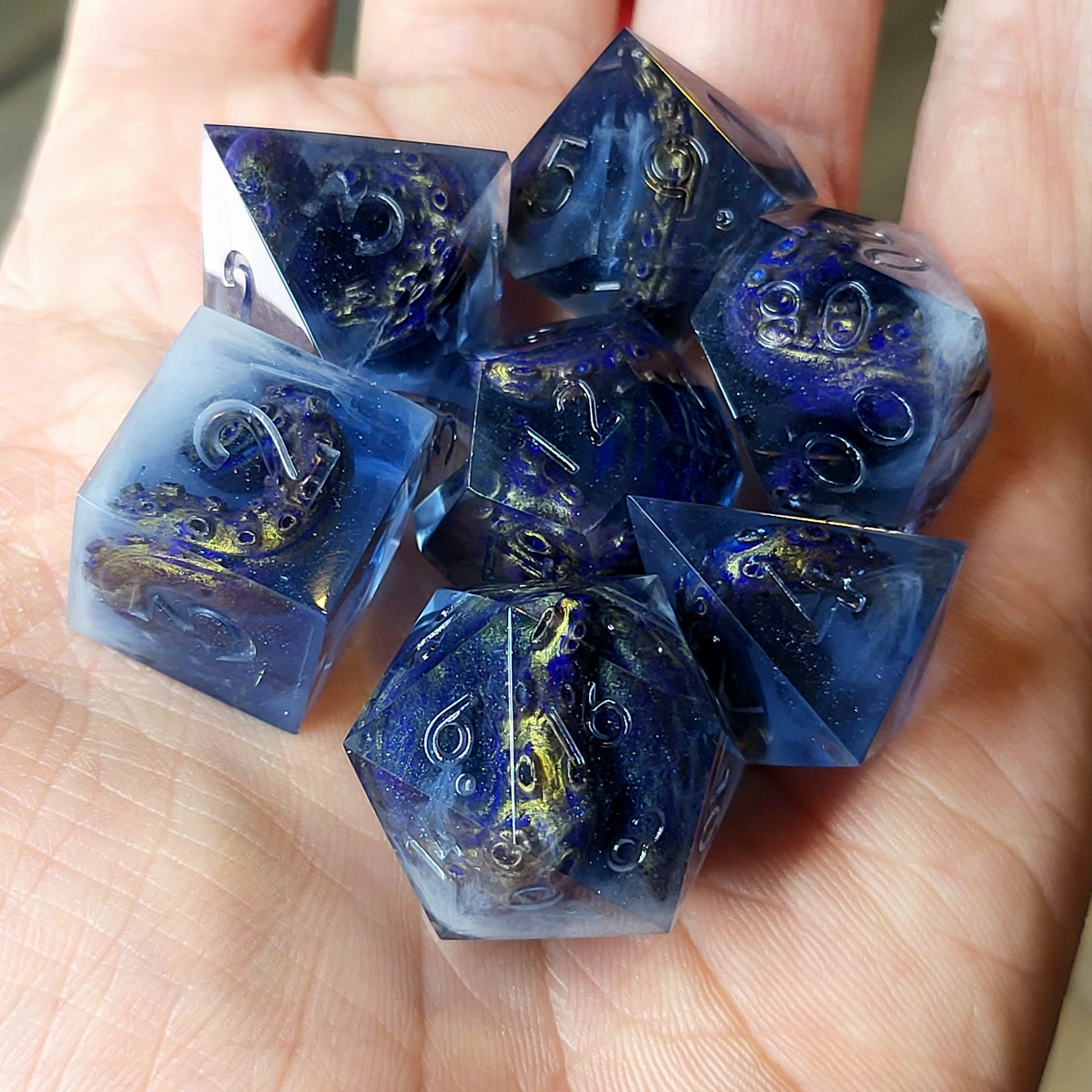 Dice set with white tentacles inside and for play dnd , dungeons and dragons and Call of Cthulhu