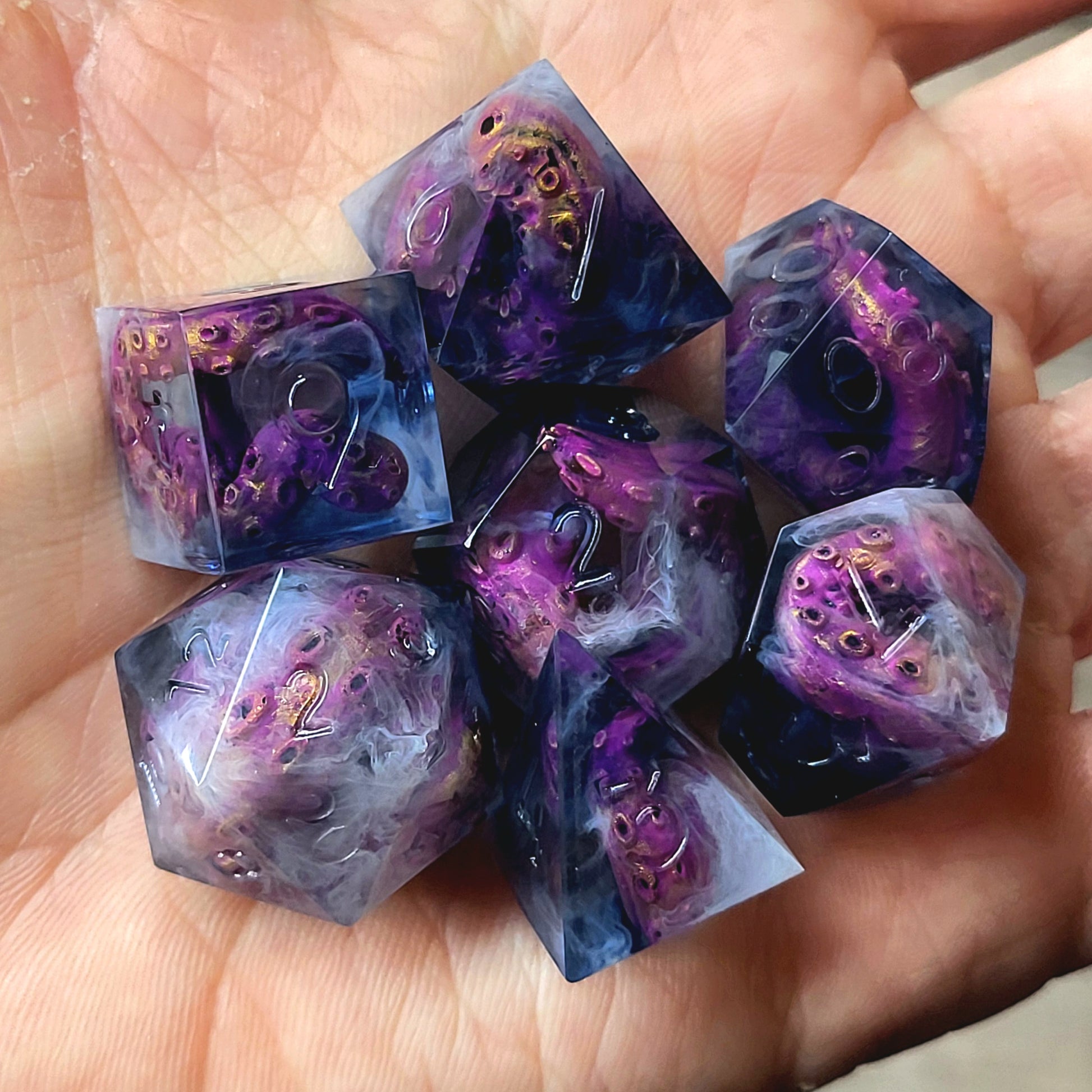 Dice set with white tentacles inside and for play dnd , dungeons and dragons and Call of Cthulhu