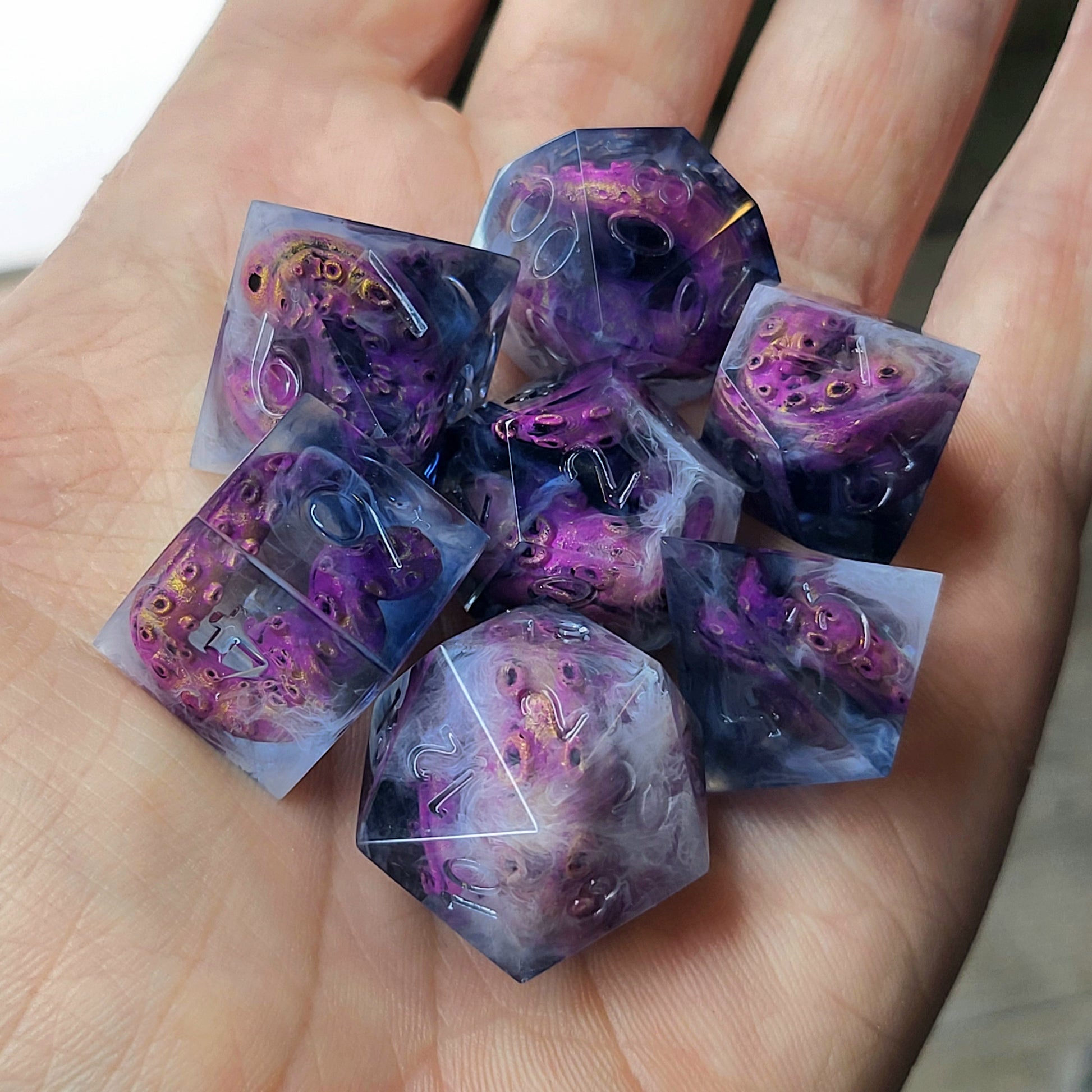 Dice set with white tentacles inside and for play dnd , dungeons and dragons and Call of Cthulhu