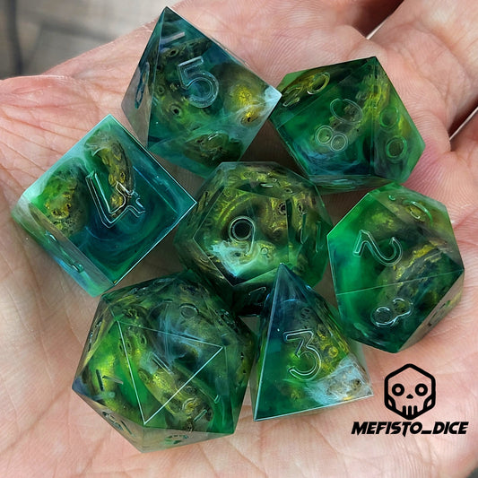 Dice set with white tentacles inside and for play dnd , dungeons and dragons and Call of Cthulhu