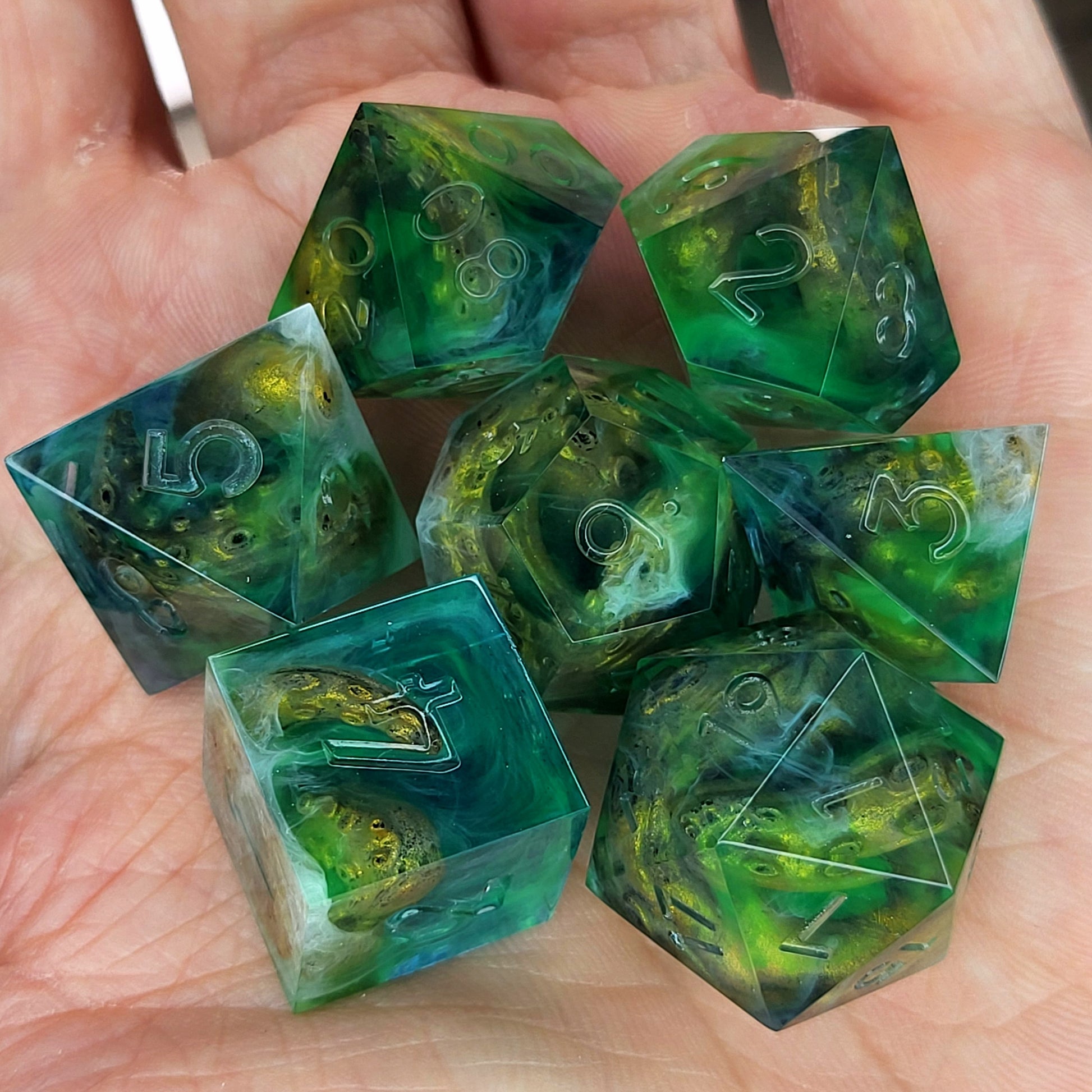 Dice set with white tentacles inside and for play dnd , dungeons and dragons and Call of Cthulhu