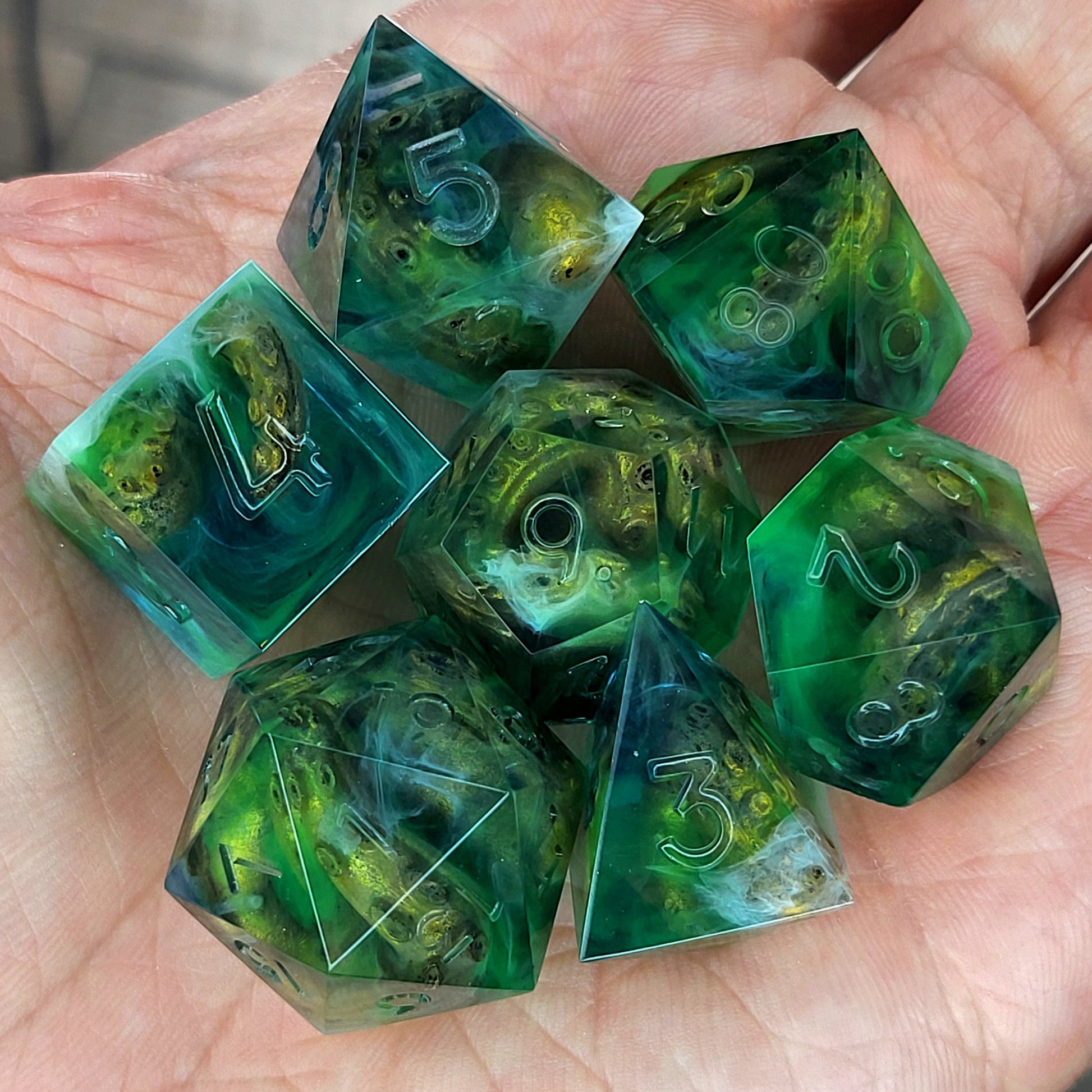 Dice set with white tentacles inside and for play dnd , dungeons and dragons and Call of Cthulhu