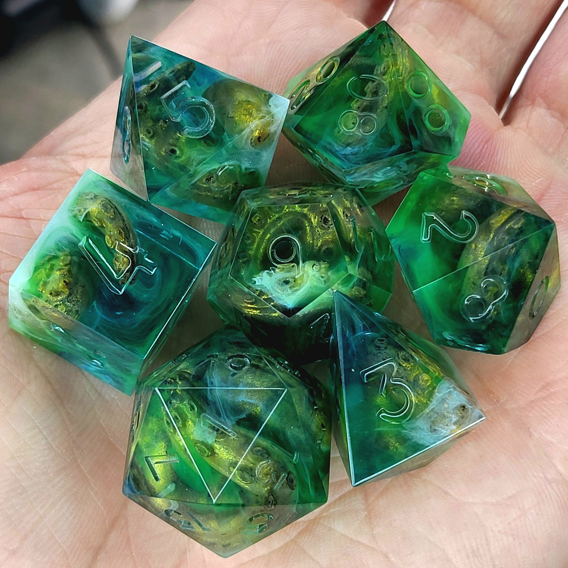 Dice set with white tentacles inside and for play dnd , dungeons and dragons and Call of Cthulhu