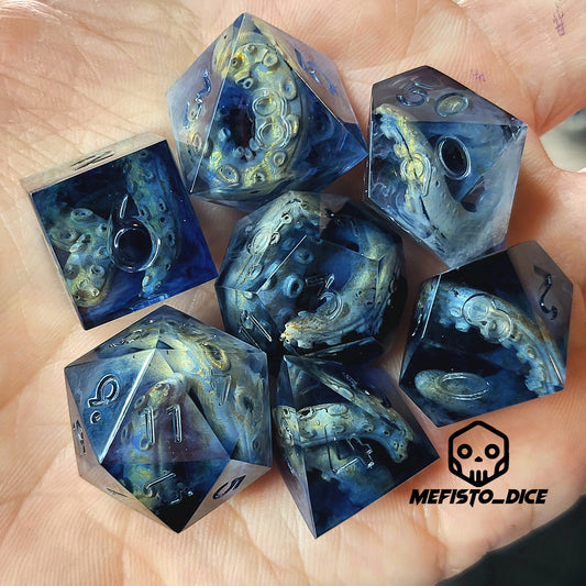 Dice set with white tentacles inside and for play dnd , dungeons and dragons and Call of Cthulhu
