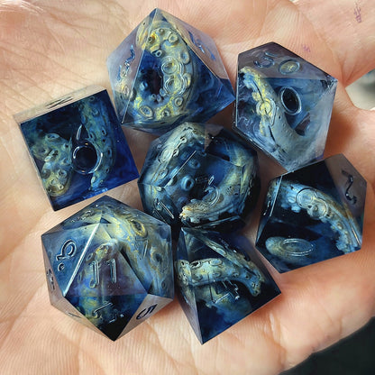 Dice set with white tentacles inside and for play dnd , dungeons and dragons and Call of Cthulhu