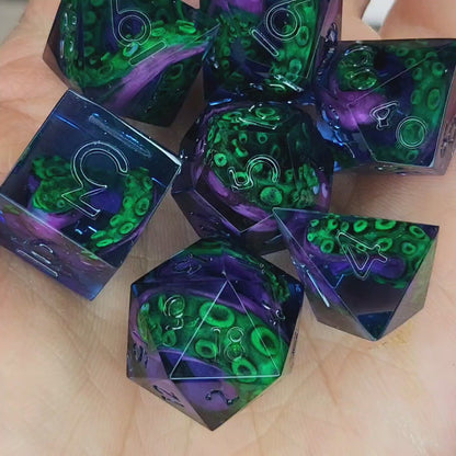 Dice set with white tentacles inside for play dnd , dungeons and dragons and Call of Cthulhu