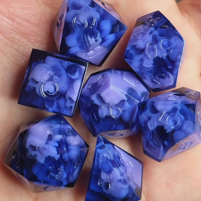 Dice set with purple spirit inside for play dnd , dungeons and dragons