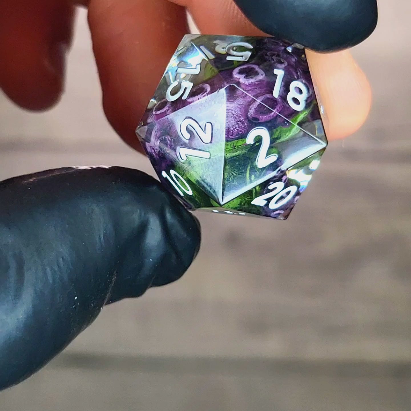 D20 dice with green tentacles inside and white numbers for play dnd , dungeons and dragons , Call of Cthulhu