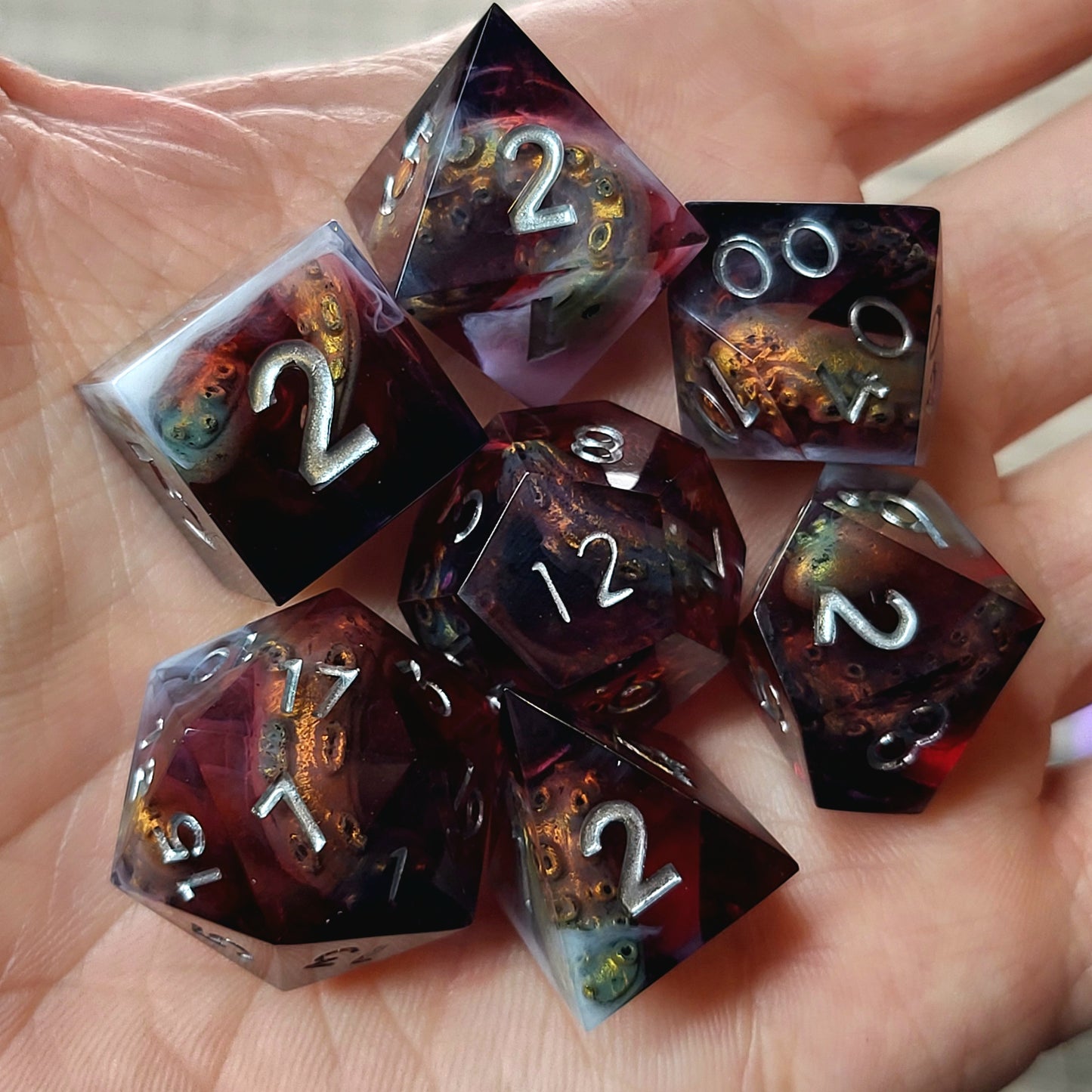 Dice set with tentacles inside and for play dnd , dungeons and dragons and Call of Cthulhu