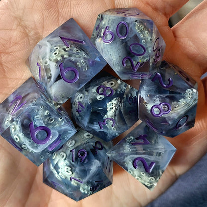 Tentacle dice set kraken with purple numbers