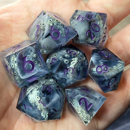 Tentacle dice set kraken with purple numbers