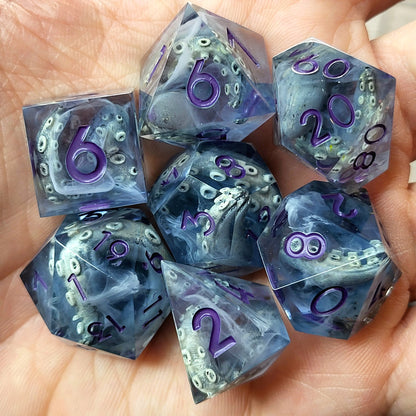 Tentacle dice set kraken with purple numbers