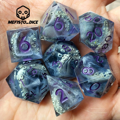 Tentacle dice set kraken with purple numbers