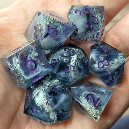 Tentacle dice set kraken with purple numbers
